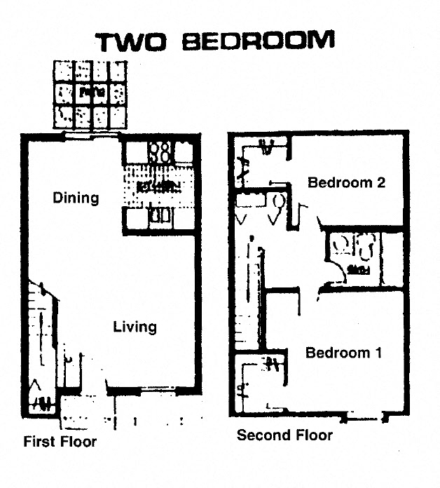 Floor plan for 2 beds, 1 bath, 836 sqft